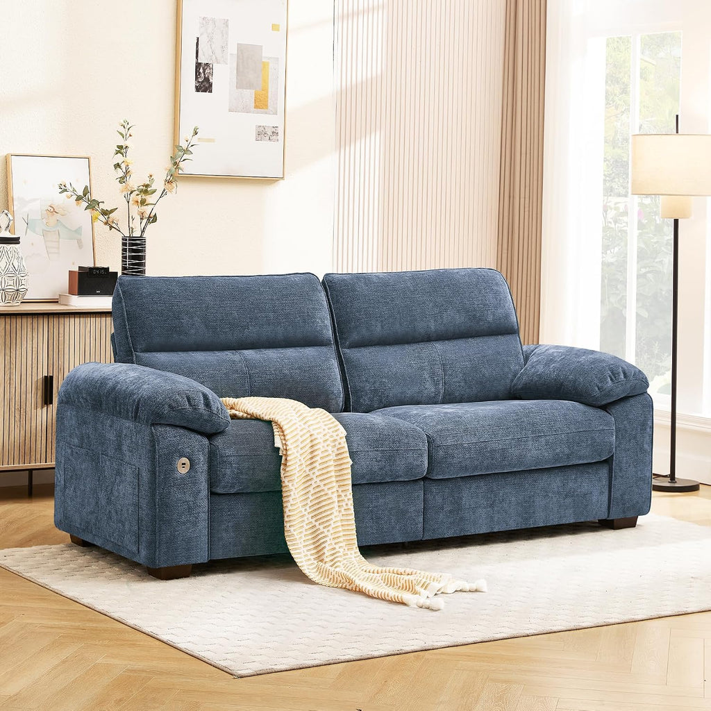 Ihanherry 71' Modern Sofa for Living Room, Deep Seat Chenille Loveseat with Fast Charging Port & Removable Washable Cushions, Pillow-Armrest Couch for Small Space/Apartment, Sturdy Frame, Blue