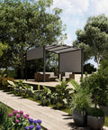 GarveeLife 10 ft x 10 ft Outdoor Arched Pergola, Metal Gazebo with Retractable Sun Shade for Backyards, Lawn, Patios (Grey)