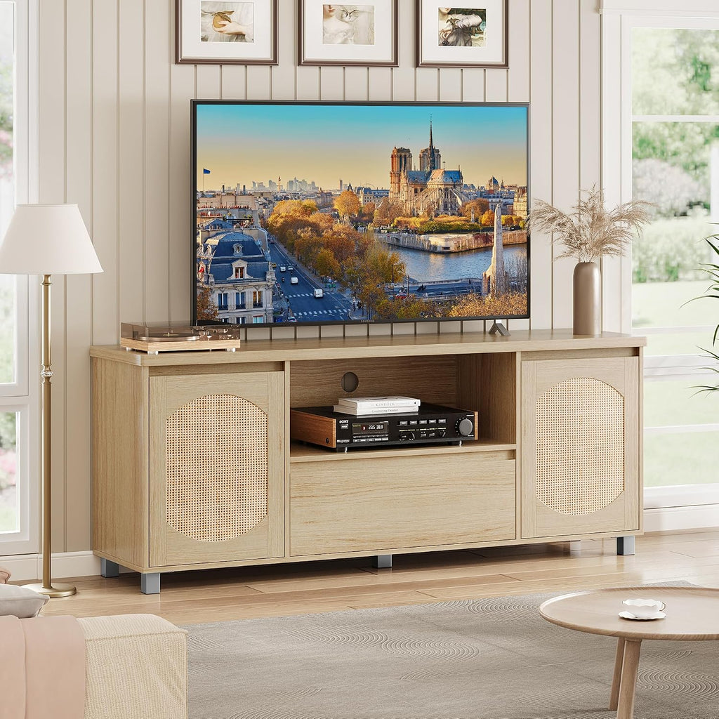 IDEALHOUSE 63in TV Stand for TVs Up to 70', Fluted Entertainment Center with Storage Drawer and Open Shelves, Modern TV Console Media Cabinet for Living Room, Bedroom