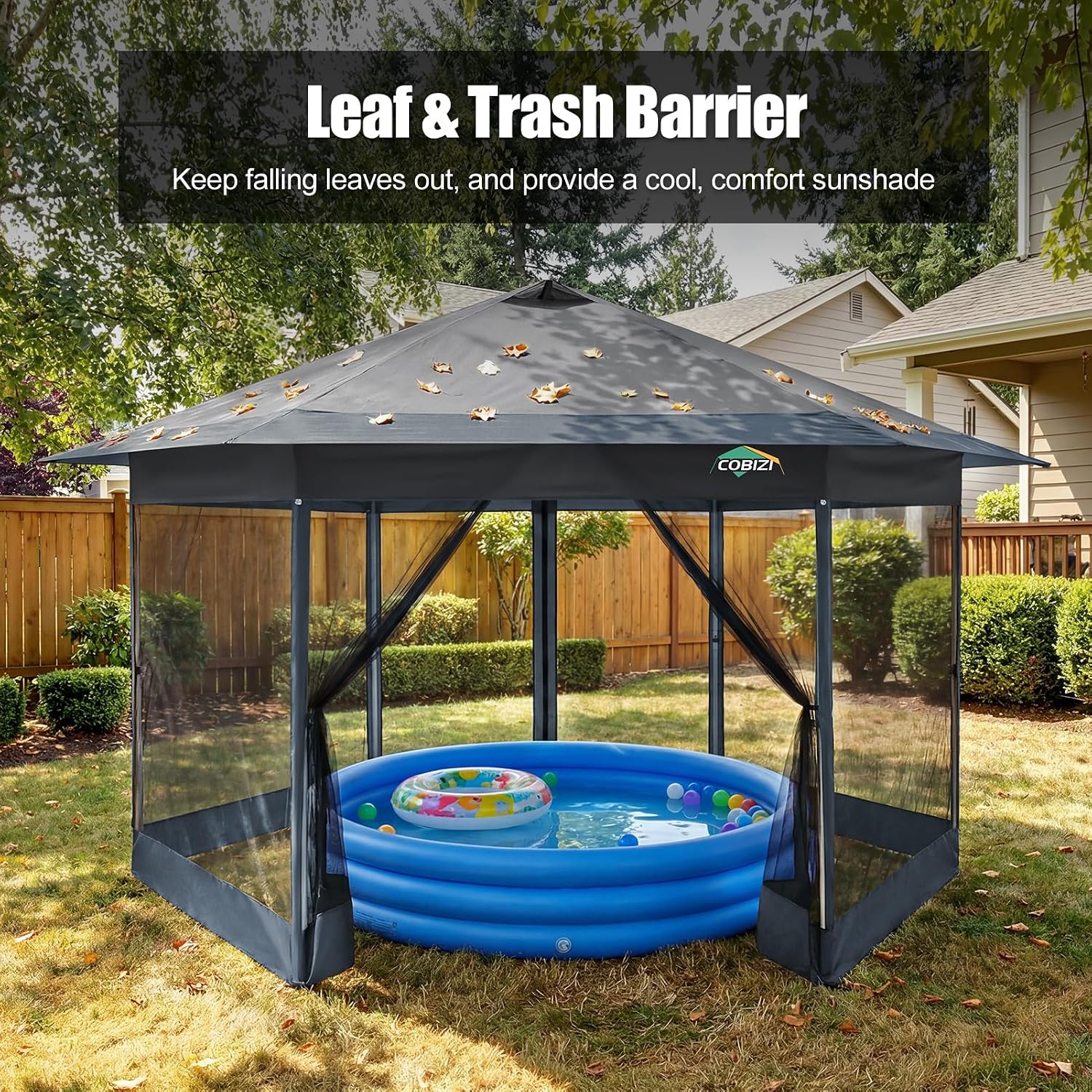 COBIZI 16x16 Pop Up Gazebo Tent with Mosquito Netting, Gazebos on Clearance, Hexagonal Outdoor Canopy Shelter, Patented Center Lock 6-Sided Portable Gazebos, Pop Up Canopy Tent for Backyard, Gray