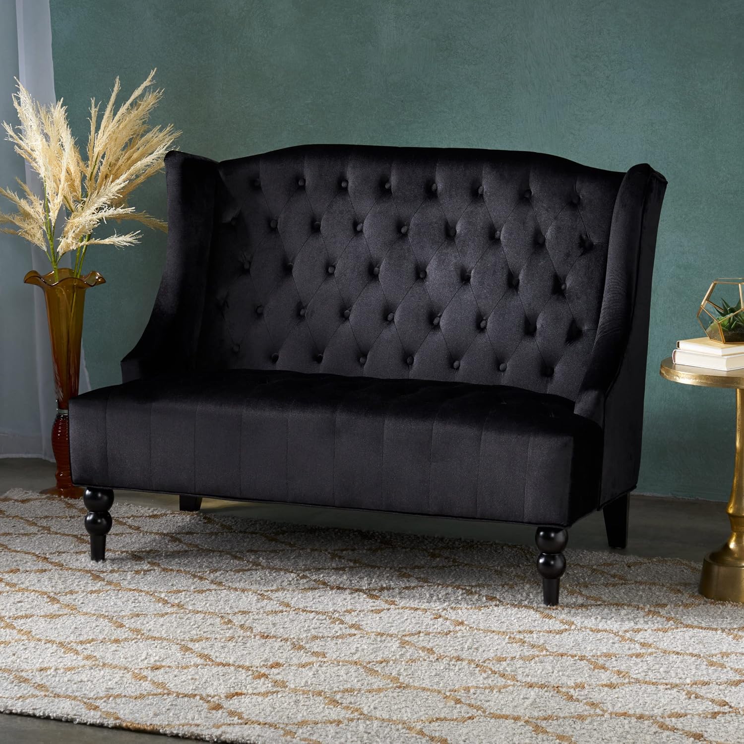 Merax Loveseat Sofa, Classic 2 Seater Couch for Living Room Bedroom Office, Black