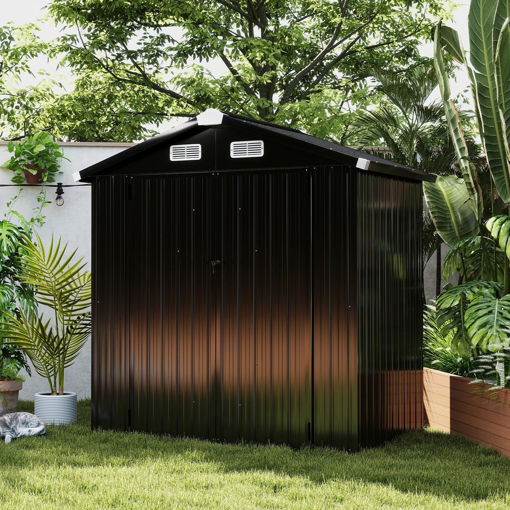 6.4' x 4' Outdoor Metal Storage Shed, Lockable Utility Garden Shed for Tools, Bikes, and Equipment, Perfect for Backyard, Patio, and Poolside (Black)