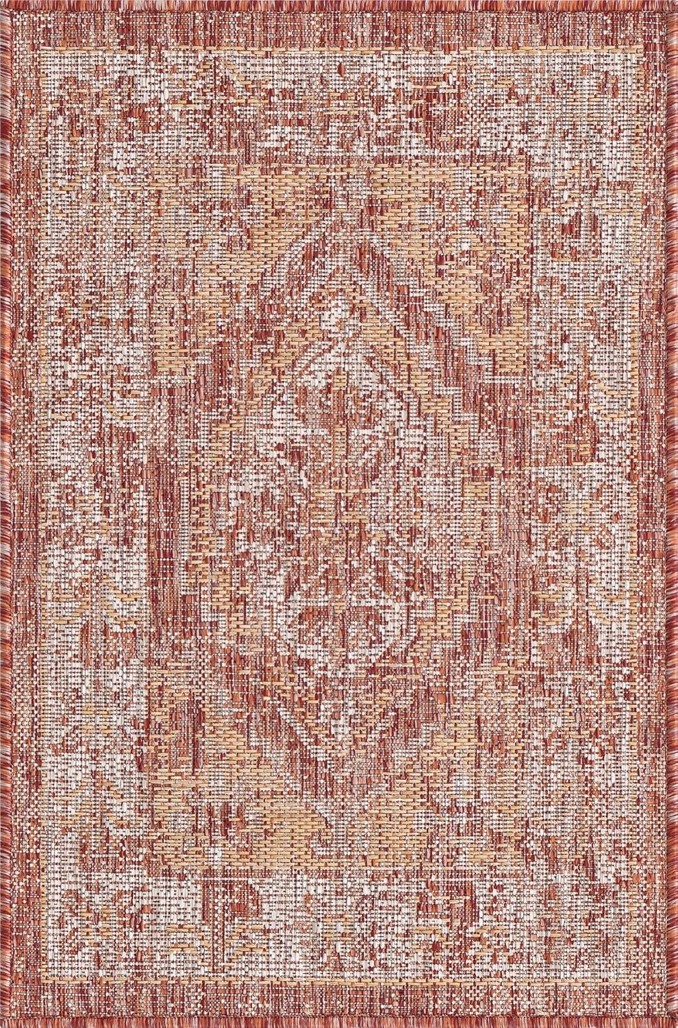Unique Loom Outdoor Traditional Collection Area Rug - Valeria (2' x 3' 1' Rectangle, Rust Red/ Ivory)