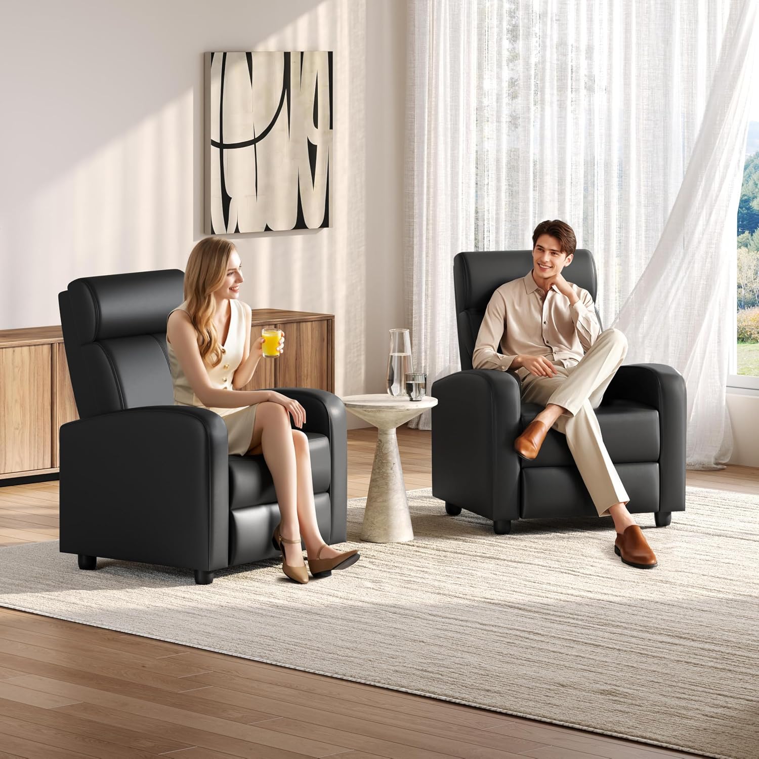 Yaheetech 2-Seat Reclining Chair Leather Recliner Sofa Modern Chaise Couch Lounger Sofa for Living Room Home Theater Black