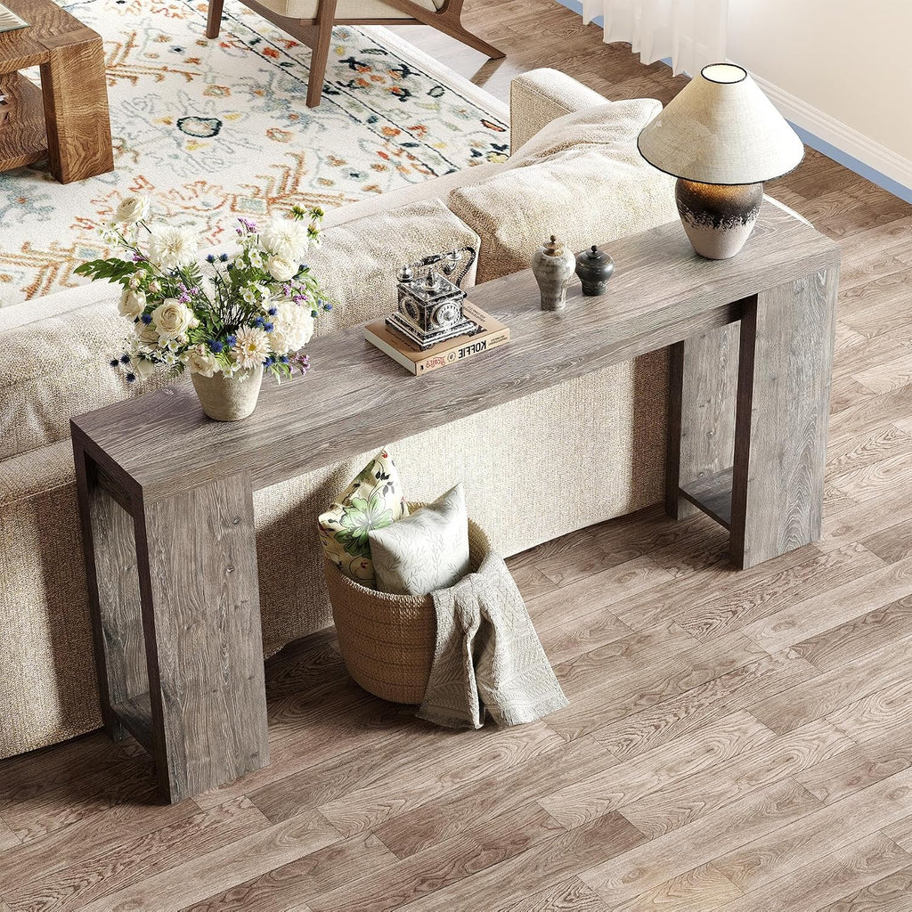 LITTLE TREE 70.9-Inch Long Entryway Table, Farmhouse Sofa Console Table for Living Room, Entryway, Hallway, Grey