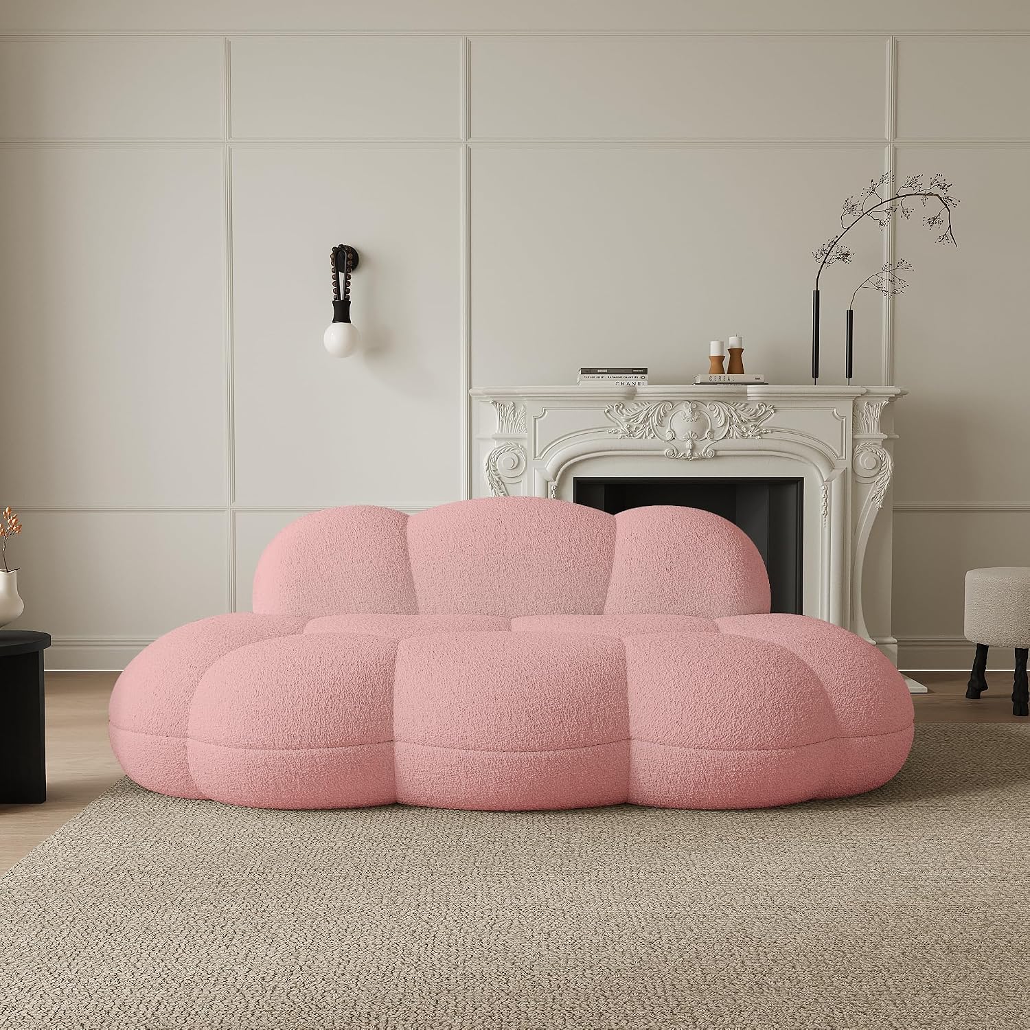 JACH 3 Seater Cloud Sofa for Living Room, Modern Sherpa Upholstered Sofa, Minimalist Leisure Sofas, Comfy Cloud Couch for Apartment, Small Space, No Assembly Required (Pink)