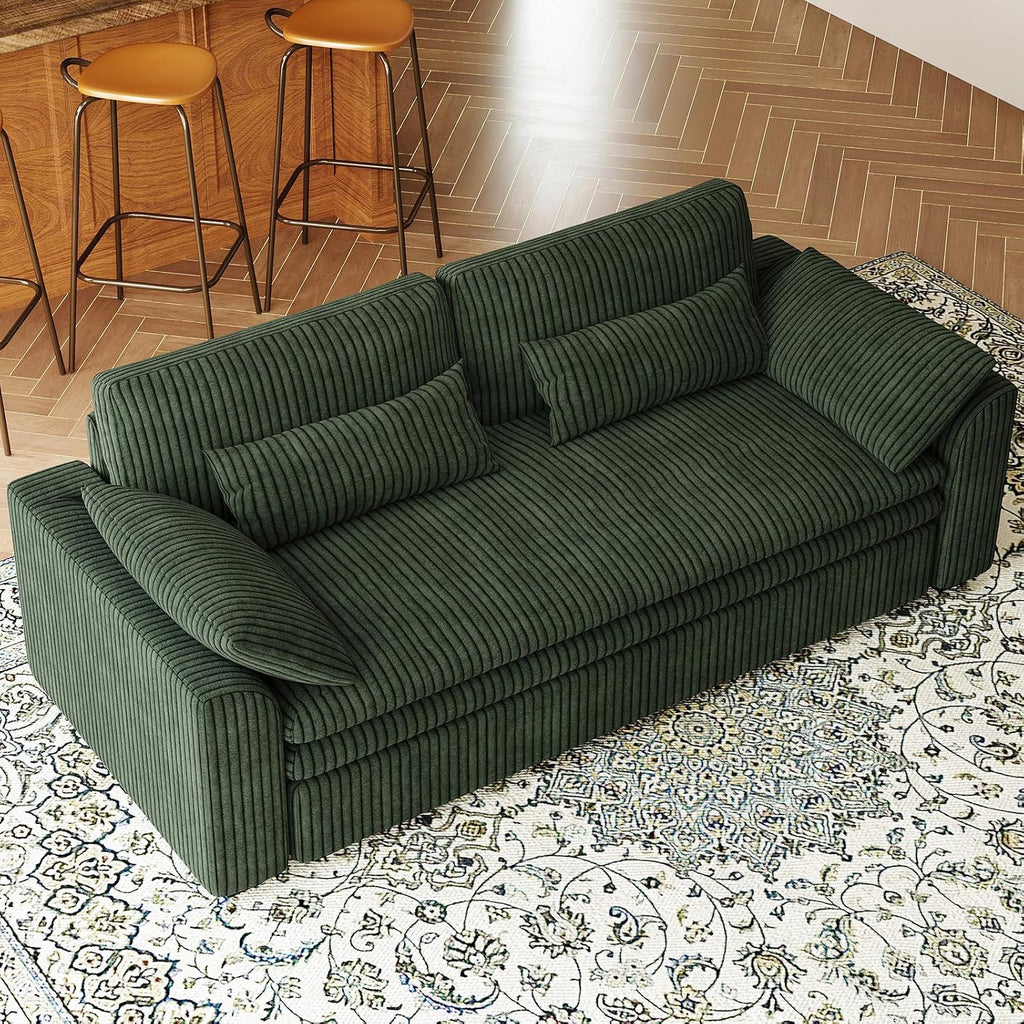 Belffin Large Modular Sectional Sofa with Deep Chaise Modular Sectional Loveseat Sofa with 9' Soft Dual-Layer 2 Seater Sofa Couch Corduroy Green