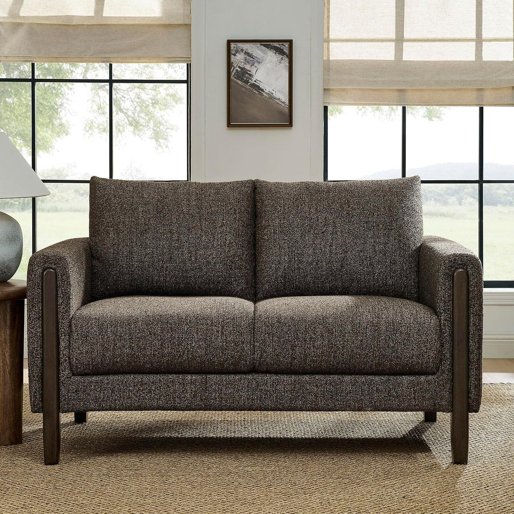 Modway Hawken 54 Inch Boucle Loveseat in Antique Espresso with Wood Legs – Mid-Century Modern Small Space 2-Seater Sofa for Living Room, Bedroom, or Office Lounge