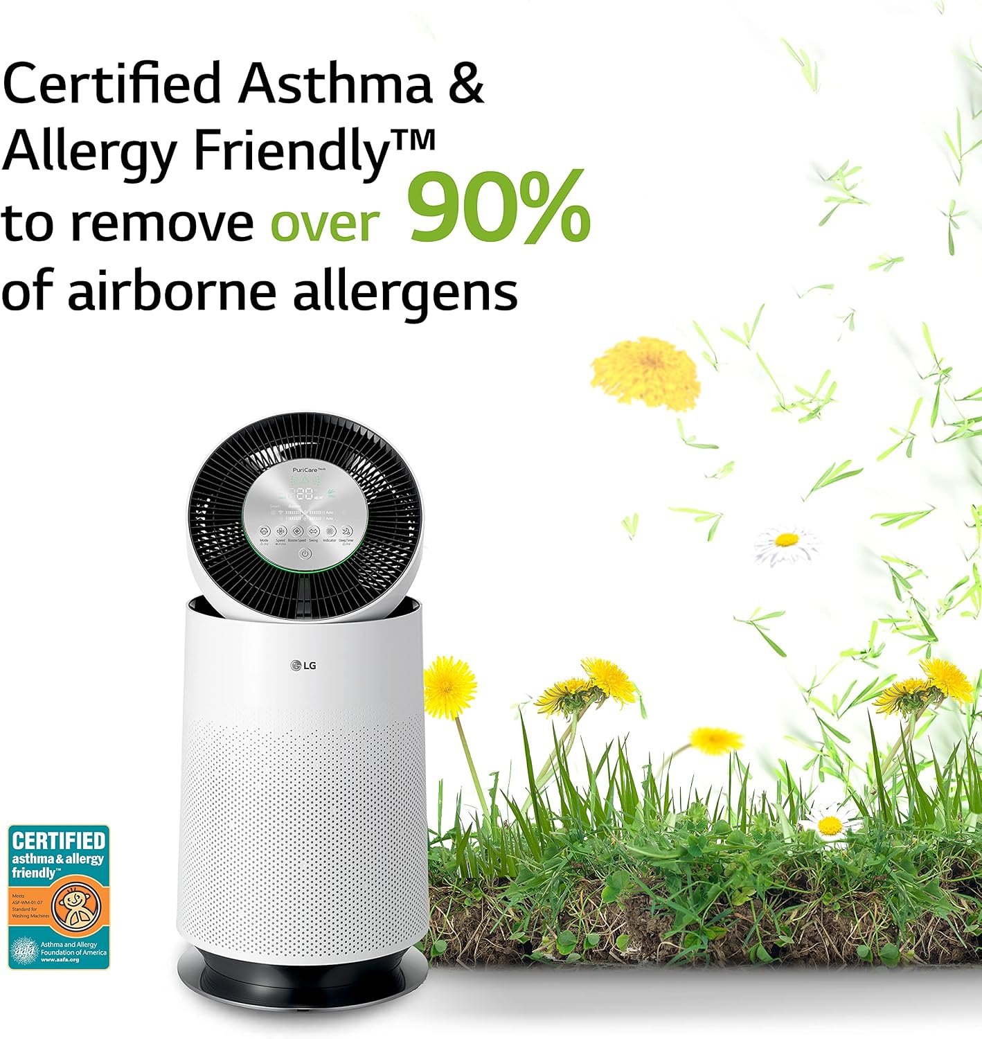 LG PuriCare 360-Degree Single Air Purifier with Clean Booster, ThinQ Wi-Fi and Voice Control (AS330DWR0), 310 sq. ft, White