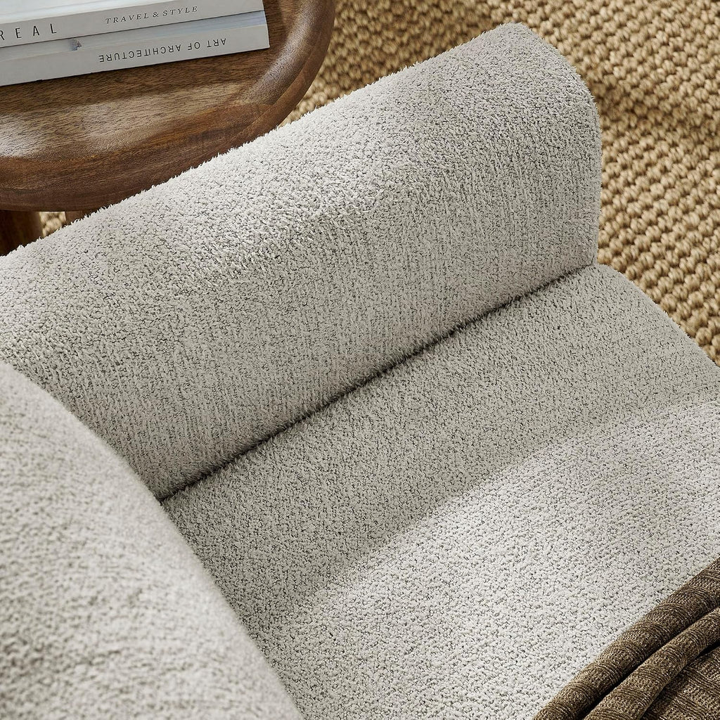 Modway Hawken 54 Inch Boucle Loveseat in Parchment Espresso with Wood Legs – Mid-Century Modern Small Space 2-Seater Sofa for Living Room, Bedroom, or Office Lounge