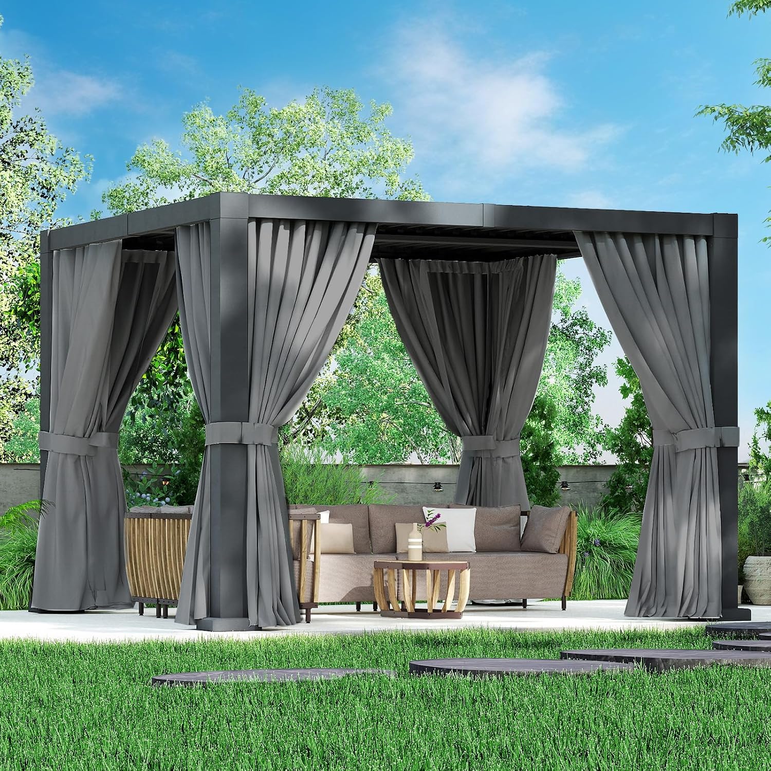 10×10FT Louvered Pergola, Adjustable Aluminum Gazebo with Ventilated Roof, Outdoor Shade Shelter for Patio, Garden, and Backyard