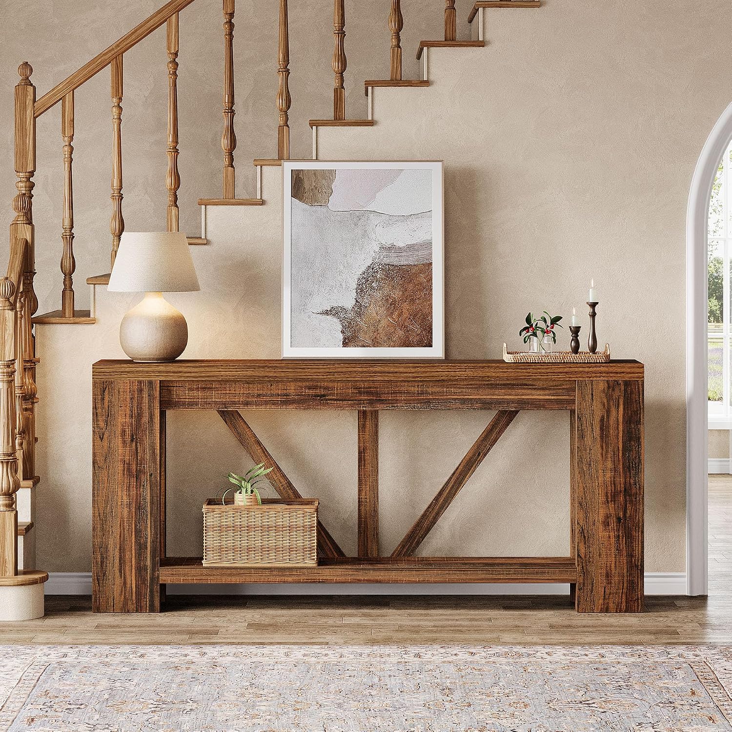Tribesigns 70.9' Sofa Tables Narrow Long, Rustic Farmhouse Console Table Behind Couch with Storage Shelf, Accent Hallway Foyer Tables for Living Room, Entryway, Entrance, Dark Brwon