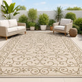JONATHAN Y Vintage Filigree Indoor Outdoor Area Rug 9X12 Beige/Brown, Charleston Textured Weave for Backyard, Patio, Porch, Easy-Cleaning, High Traffic, Pet-Friendly, Non-Shedding (SMB106A-9)