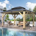 COVERONICS 11FT x 13FT Outdoor Wooden Gazebo - Patio Wood Frame Gazebo with Galvanized Steel Hardtop, Heavy-Duty Hardtop Gazebos for Garden, Poolside, Deck, Backyard