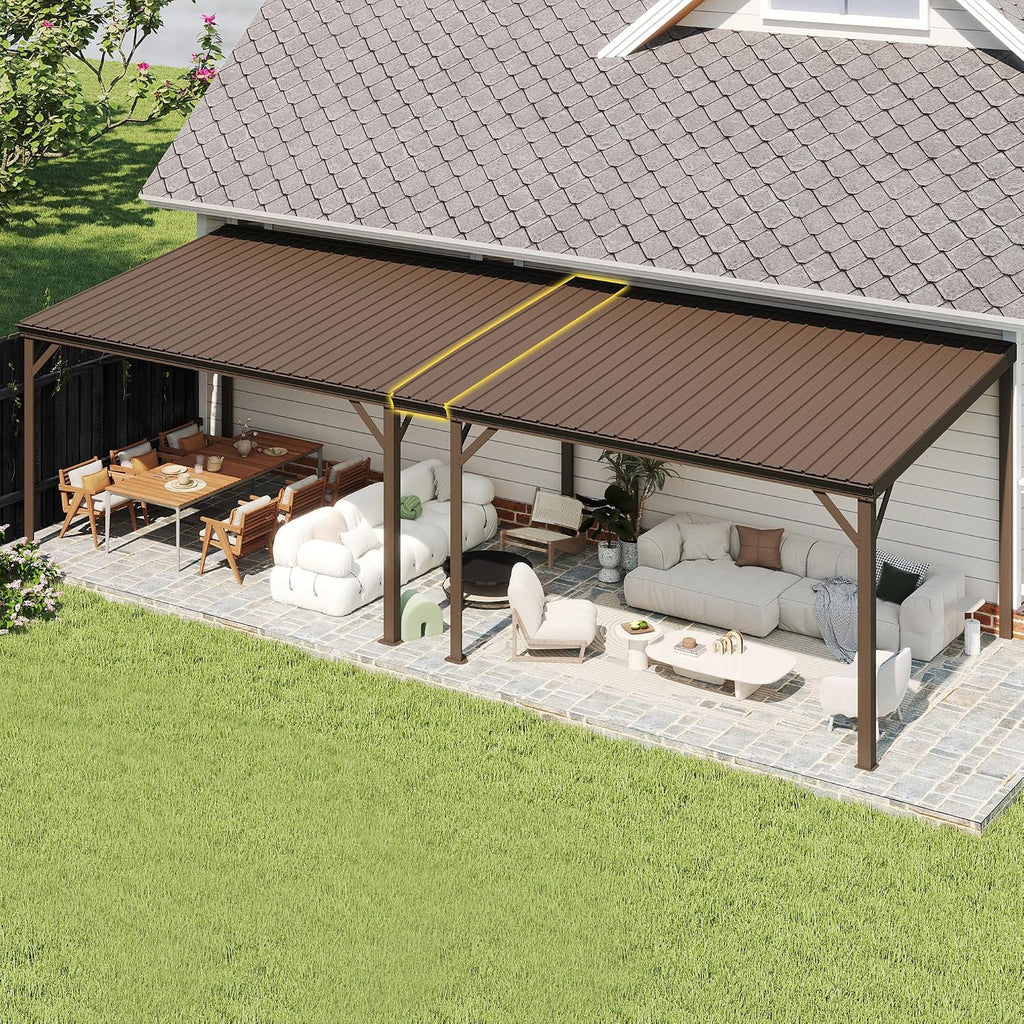 Domi Wall Mounted Gazebo Connector Kit for 8ft Width Outdoor Lean-to Gazebos, Pre-Assembled Rustproof Expansion Linker for 8'x8' and 8'x10' Hardtop Gazebos, Brown