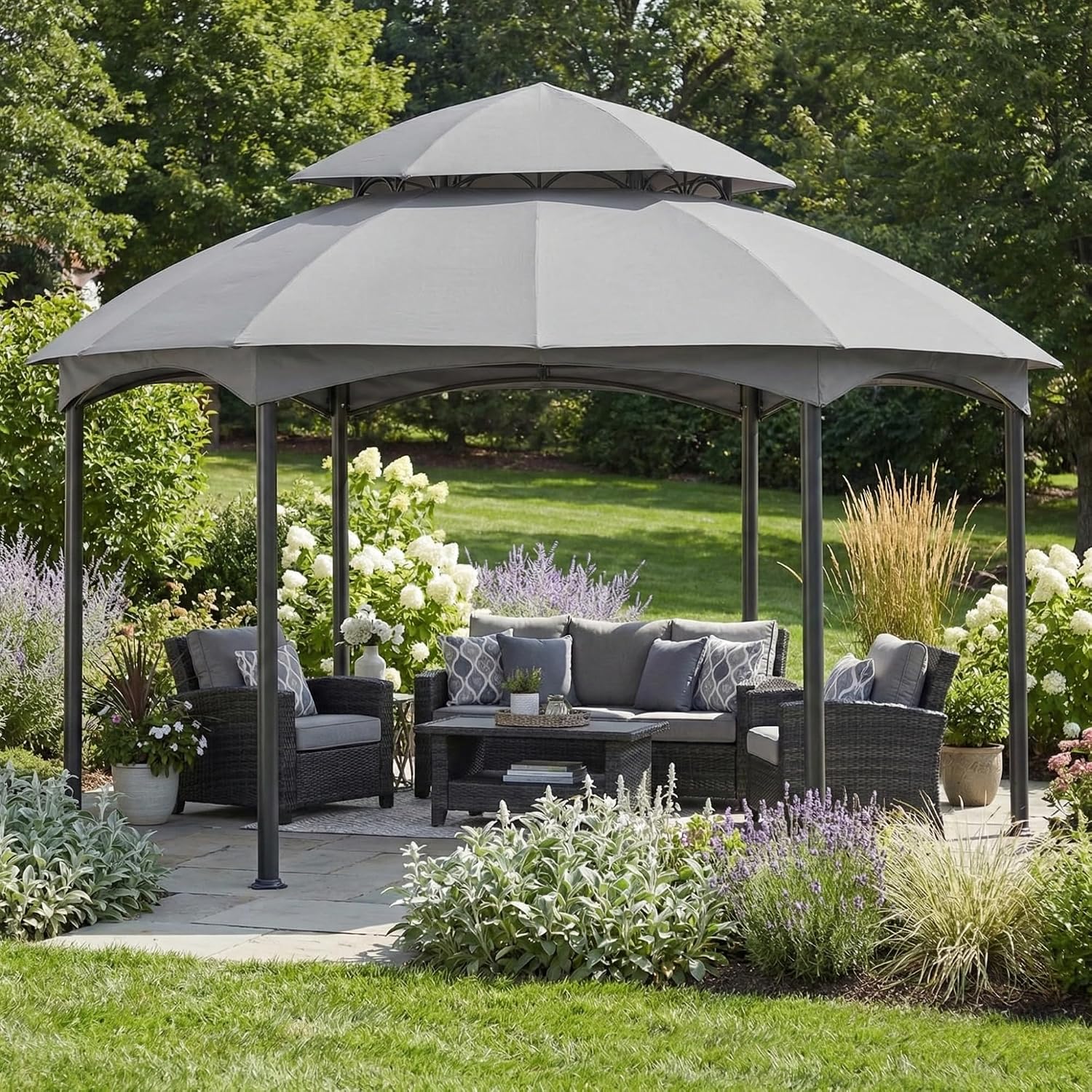 Garden Winds Reinforced RipLock 350 Replacement Canopy Top Cover Compatible with Heritage 12' x 12' Hexagon Gazebo Models L-GZ793PST-E, A101011800 - Slate Gray