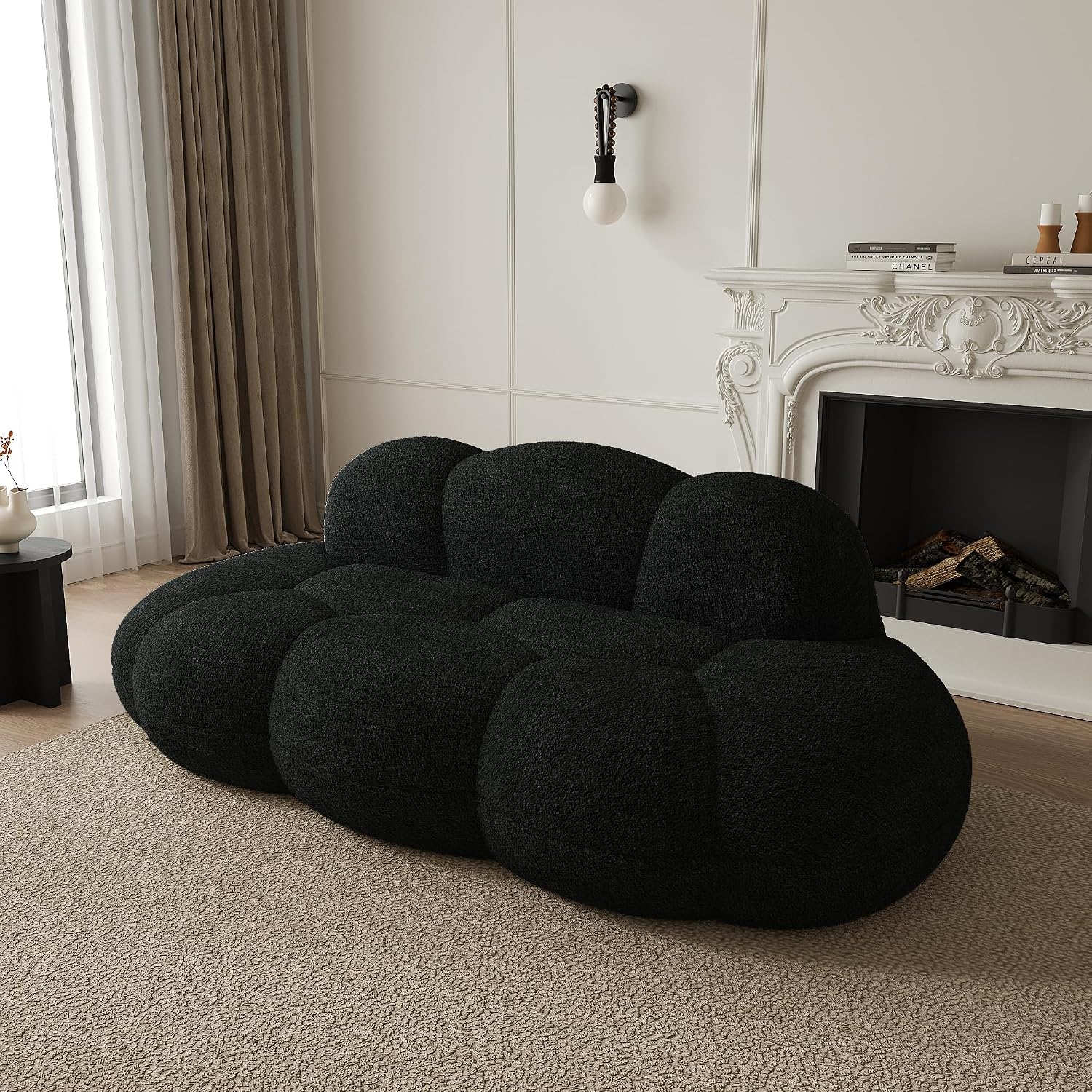 JACH Boneless Cloud Couches for Living Room Apartment, Modern Comfy Upholstered Sofa, Modern Leisure Sofa, Upholstered Couch for Bedroom, Small Space (Black, No Assembly Required)