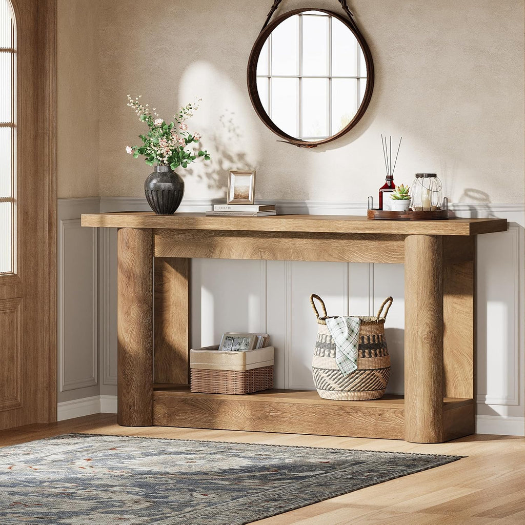 Tribesigns 63-Inch Farmhouse Console Table, 2-Tier Storage Sofa Table Behind The Couch, Narrow Long Entryway Furniture for Home Hallway, Entrance, Living Room, Brown