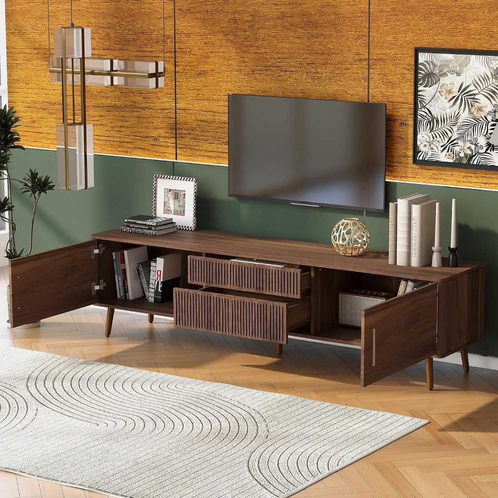 Merax 70.8' Mid Century TV Stand with 2 Drawers,Media Console Table for TVs up to 80'', Entertainment Center with Storage for Living Room, Bedroom, Home Theatre,Walnut