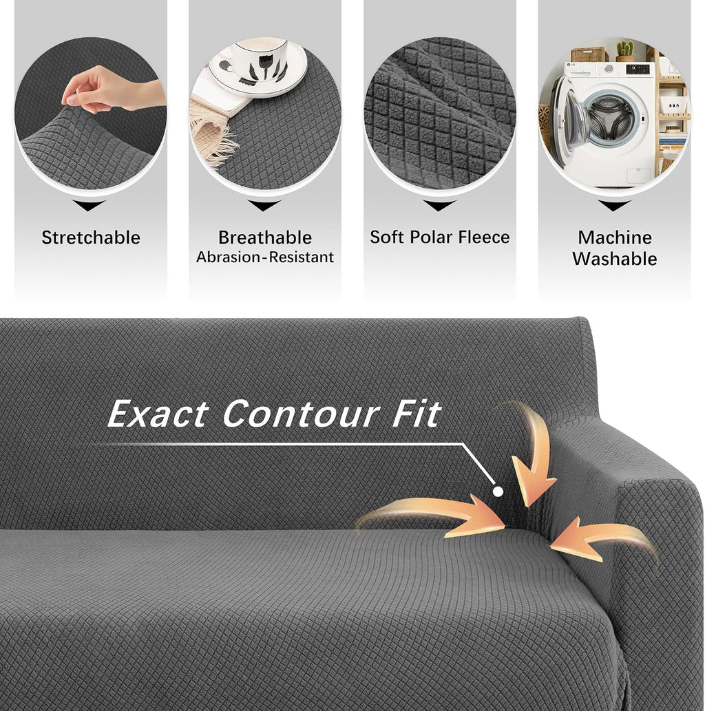 Arfntevss Stretch Sectional Couch Covers L Shaped Corner Sectional Sofa Cover Washable Jacquard Soft Fleece U Shape Sofa Slipcovers Anti Slip Furniture Protector for Dogs Pets (Large, Gray)