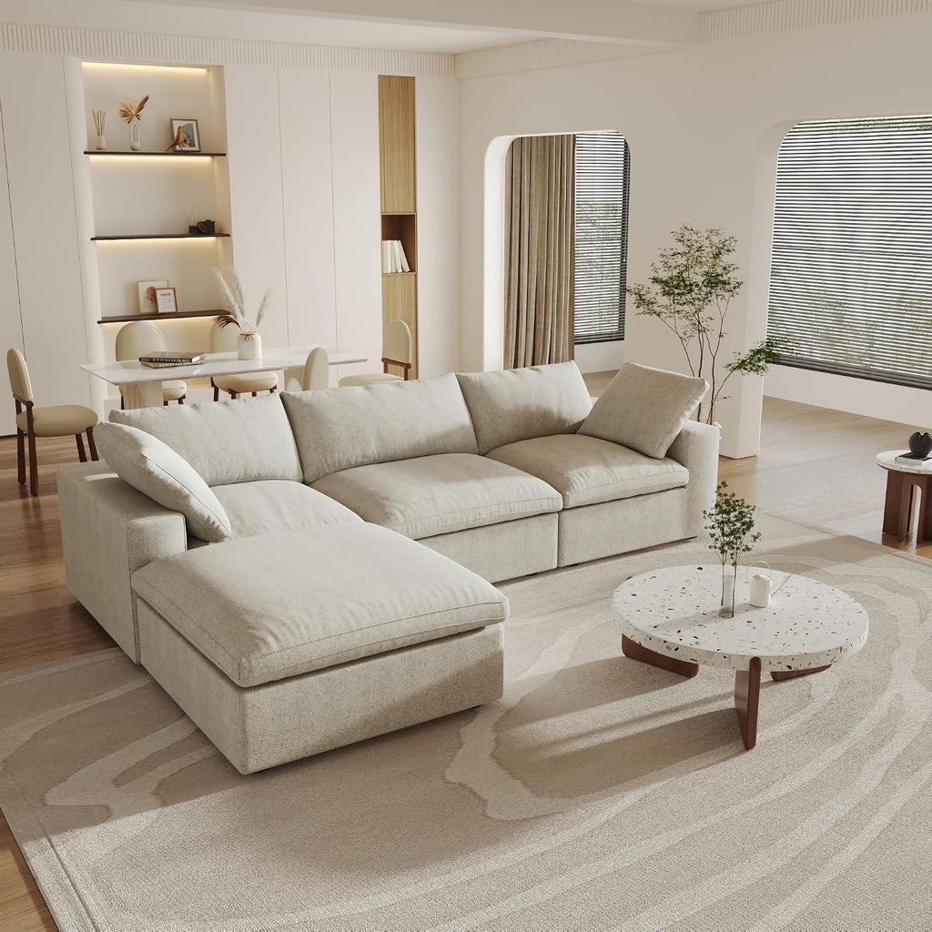 Cloud Modular Sectional Sofa with Storage Ottoman,120.45' L Shaped Couch for Living Room,Down Filled Convertible Couch Deep Seat for Office Apartment,Covers Washable&Replaceable,Khaki
