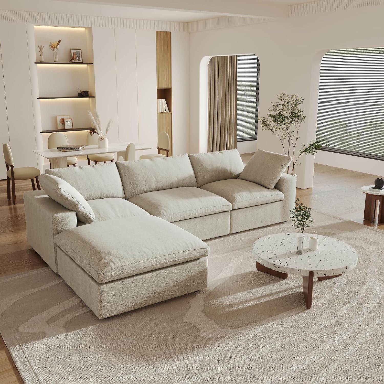 Cloud Modular Sectional Sofa with Storage Ottoman,120.45' L Shaped Couch for Living Room,Down Filled Convertible Couch Deep Seat for Office Apartment,Covers Washable&Replaceable,Khaki