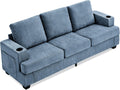 89' Chenille 3-Seater Sofa with Cup Holders and Side Storage Pockets, Modern Sofa for Living Room, Deep Seat Couches for Apartment Lounge, Blue
