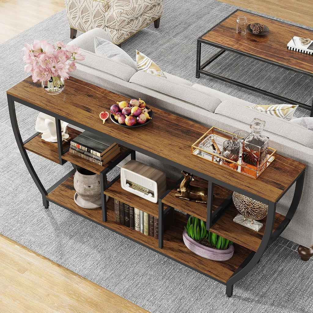 Tribesigns 70.9 Inch Long Sofa Table with Shelves, Rustic Console Table with Storage, Industrial Entryway Table TV Stand, Behind Couch Table Accent Tables for Living Room, Hallway, Foyer