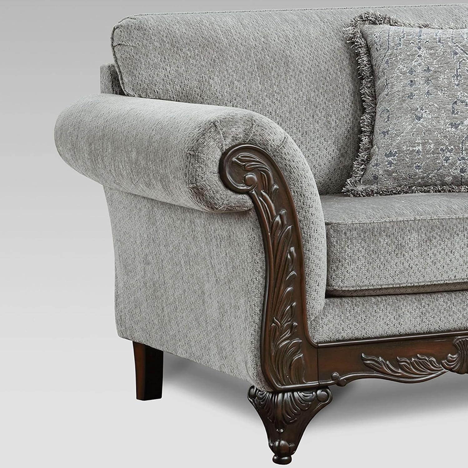 Hernen Carved Wood Frame 5-Piece Living Room Set, Gray