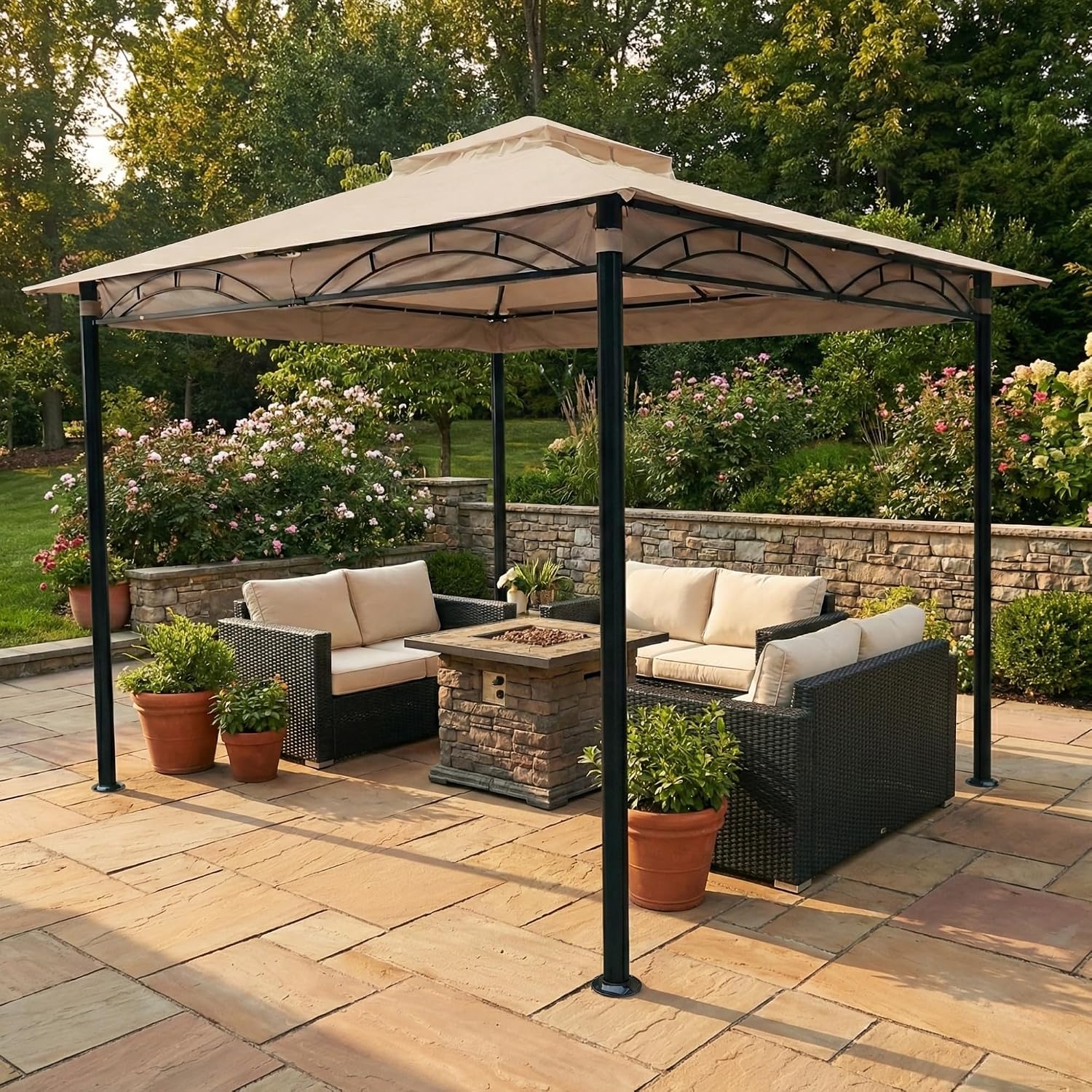 Garden Winds Reinforced RipLock 350 Replacement Canopy Top Cover Compatible with Warm Springs Palm Springs 9' x 11 'Gazebo Models GAZ/1-8, PS/GAZ-9 - Beige