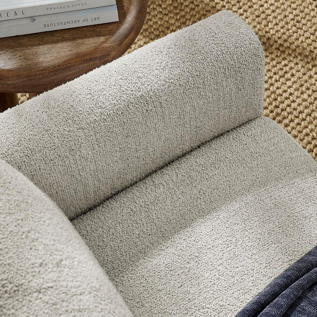 Modway Hawken 54 Inch Boucle Loveseat in Parchment Beech with Wood Legs – Mid-Century Modern Small Space 2-Seater Sofa for Living Room, Bedroom, or Office Lounge