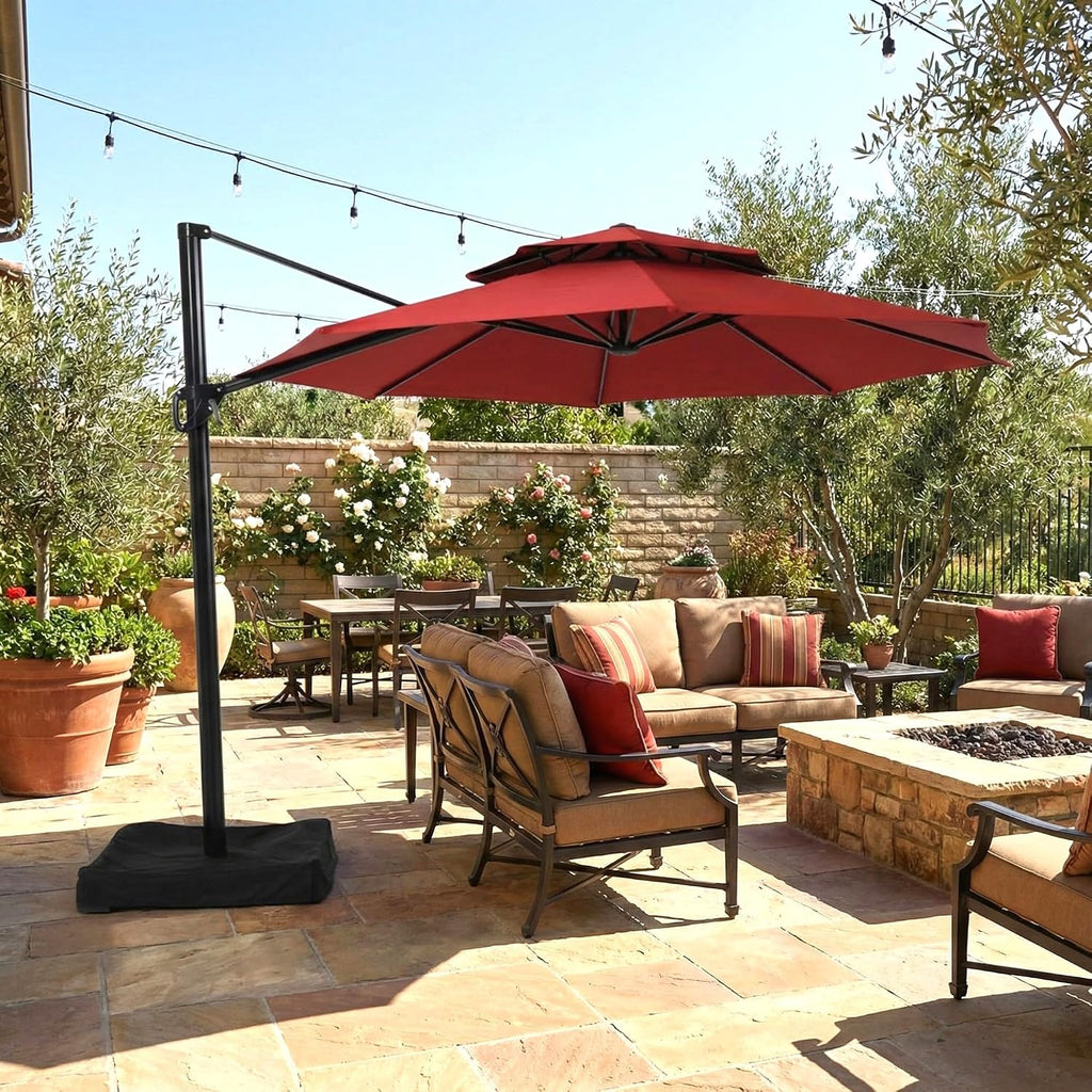 Garden Winds Reinforced Replacement Canopy Top Cover Compatible with The Lowe's Offset YJAF-819R Umbrella - Classic Red, Riplock 350
