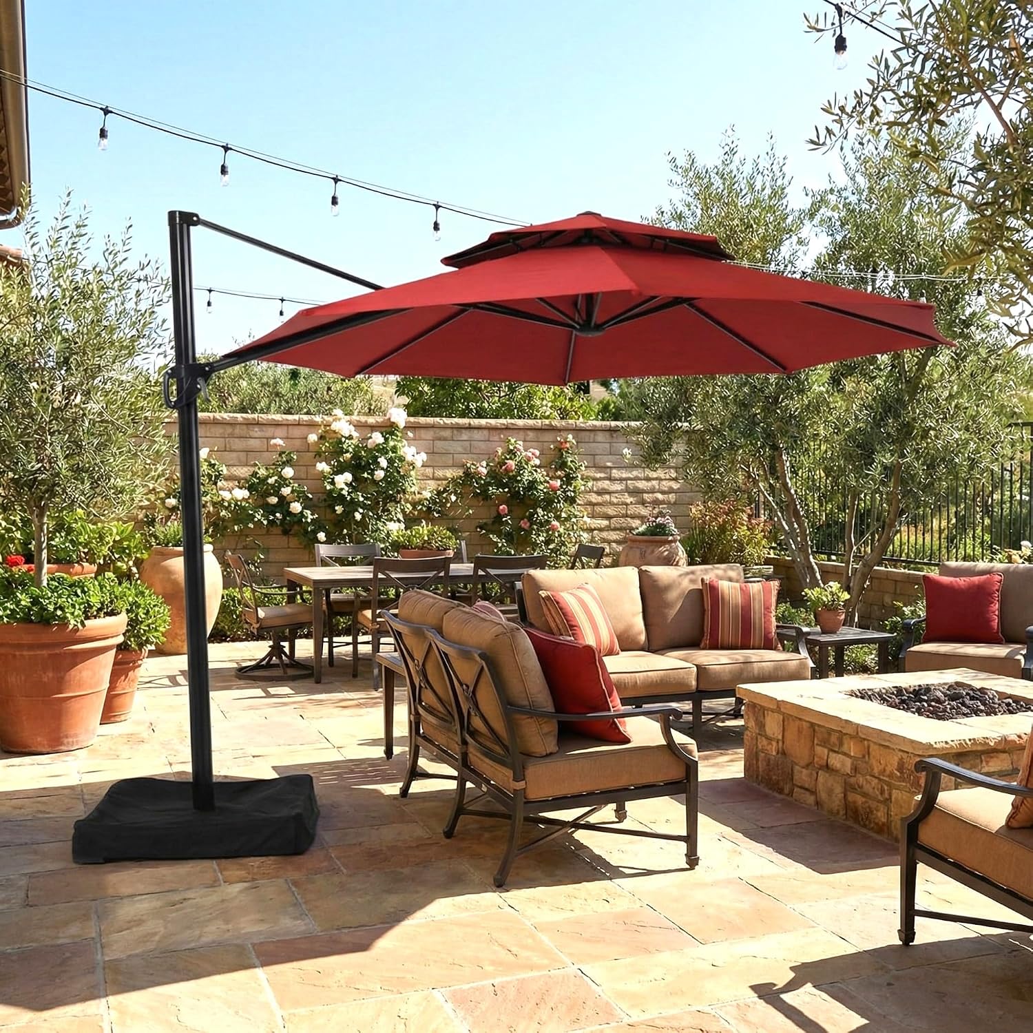 Garden Winds Reinforced Replacement Canopy Top Cover Compatible with The Lowe's Offset YJAF-819R Umbrella - Classic Red, Riplock 350