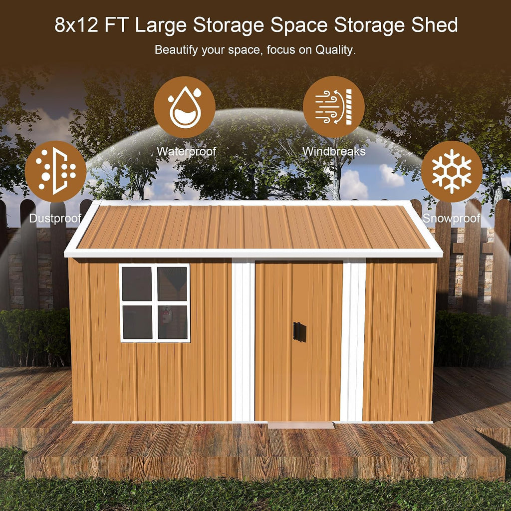 Leavader 12x8 FT Metal Storage Shed, Heavy-Duty Outdoor Matel Tool Shed with Windows, Lockable Door&Ventilation - Weatherproof Outdoor Garden Shed for Backyard, Lawn, Tool Organization