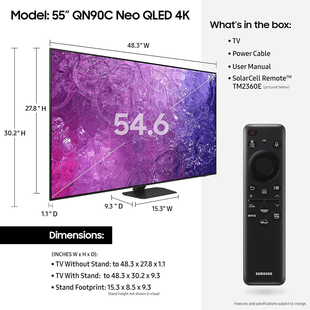 SAMSUNG 55-Inch Class Neo QLED 4K QN90C Series Neo Quantum HDR+, Dolby Atmos, Object Tracking Sound+, Anti-Glare, Gaming Hub, Q-Symphony, Smart TV with Alexa Built-in (QN55QN90C, 2023 Model)