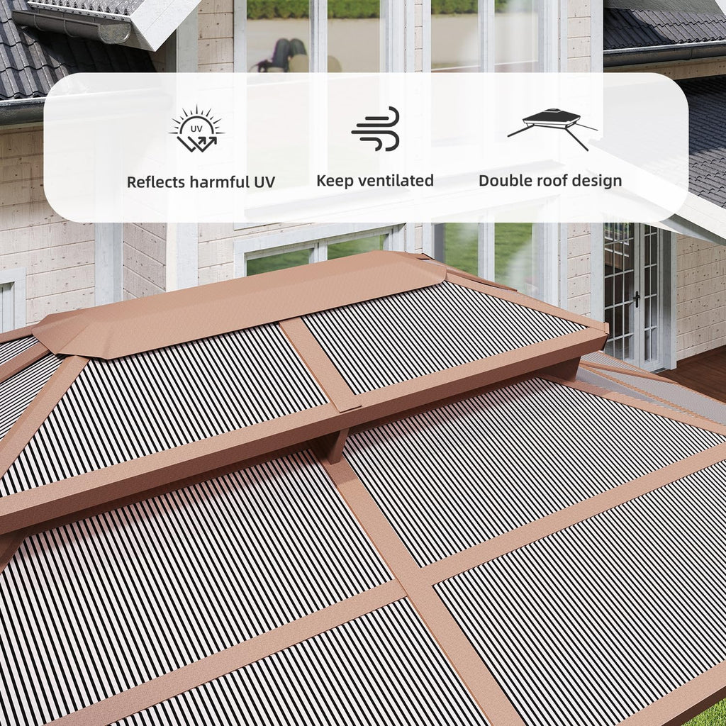 Double Roof Sunshade BBQ Pavilion, 8x5FT, Antique Bronze, Stylish Outdoor Shelter for Cooking, Dining, and Relaxing