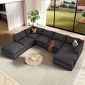 Vesgantti 141.7' Oversized Boneless Sectional Couch, Modern 7 Seater Modular Sofa with Chaise & Ottoman, Deep Seat Convertible Corduroy Cloud Couches for Living Room, No Assembly Required, Black