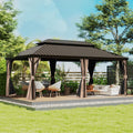 Domi 12' X 18' Hardtop Gazebo, Upgraded Metal Gazebo with Drainage System, Dual-Layer Galvanized Steel Roof, Curtain and Netting, Outdoor Shelter Canopy for Patio, Garden, and Backyard, Brown