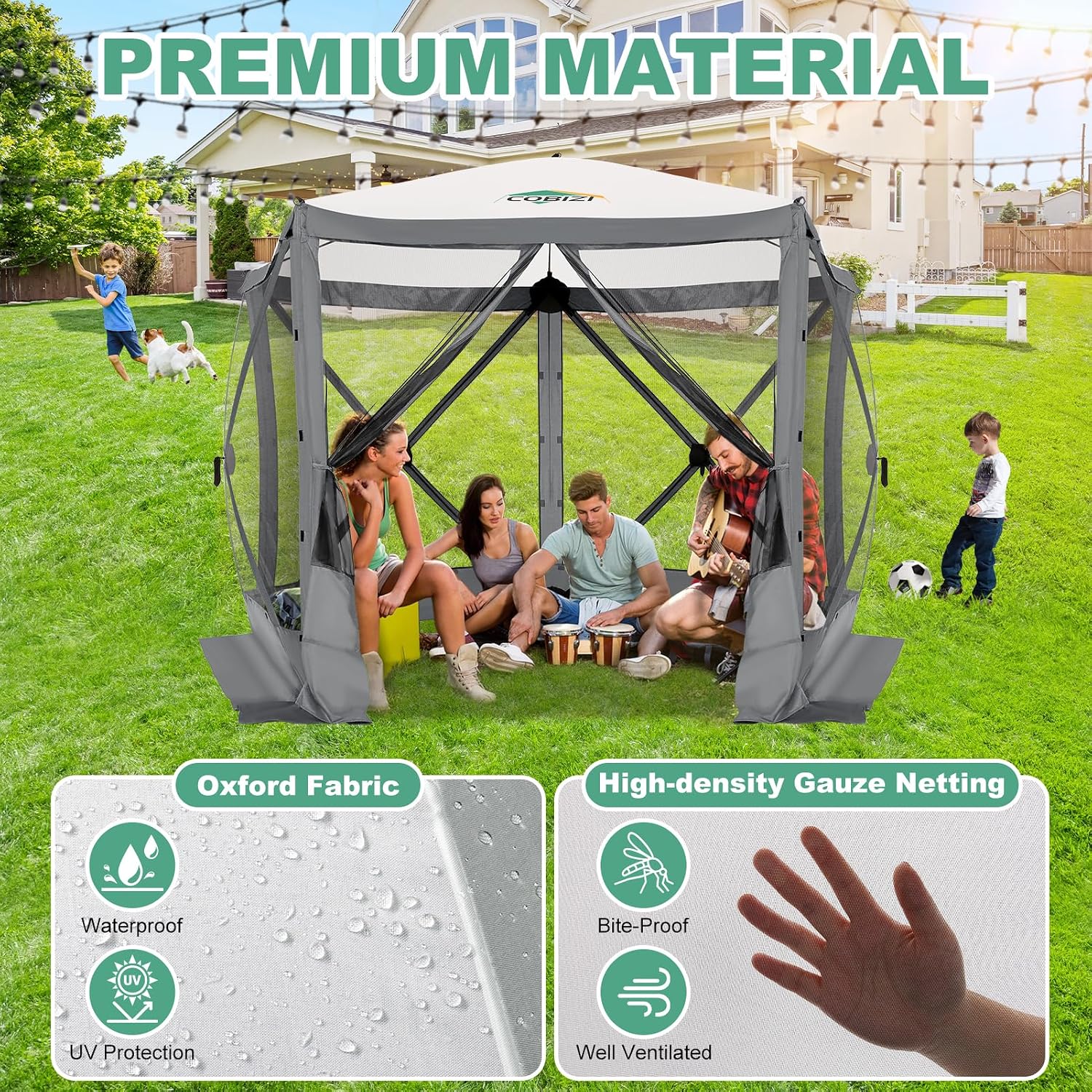 COBIZI 10x10 FT Pop up Gazebo, Popup Canopy Tent, Screened in Gazebos with sidewalls, Waterproof Portable Outdoor Small Screen Tents Sun Shelter,carpas para Patio for Camping, Garden,Backyard,Grey