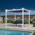 PURPLE LEAF 10' x 10' Outdoor Aluminum Pergola White Heavy-Duty Retractable Pergolas Patio Metal Pergola with Double Sun Shade Canopy and Light for Backyard Gardens Deck, Navy Blue