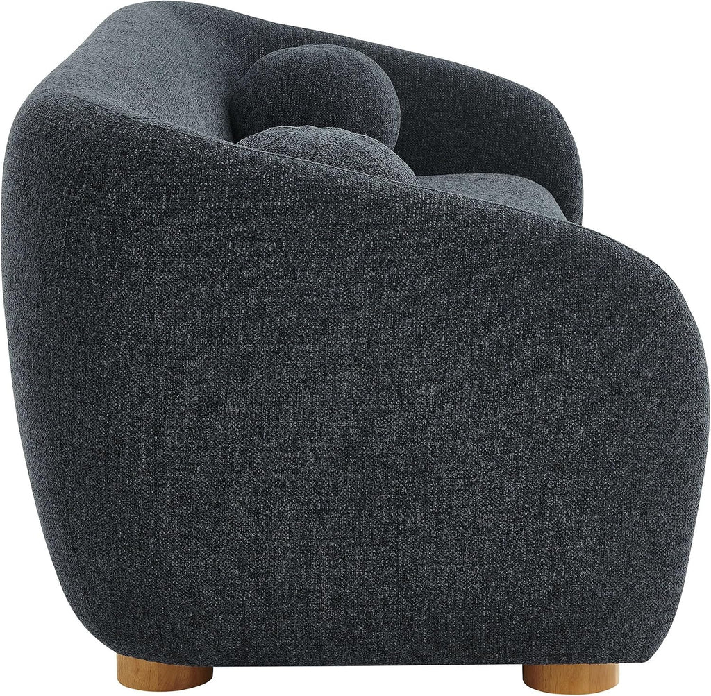 Modway Holland 85 Inch Minimalist Curved Back Sofa in Navy – Chenille Fabric Sofa with Ball Throw Pillows and Wood Feet – Modern 3-Seater Couch for Living Room