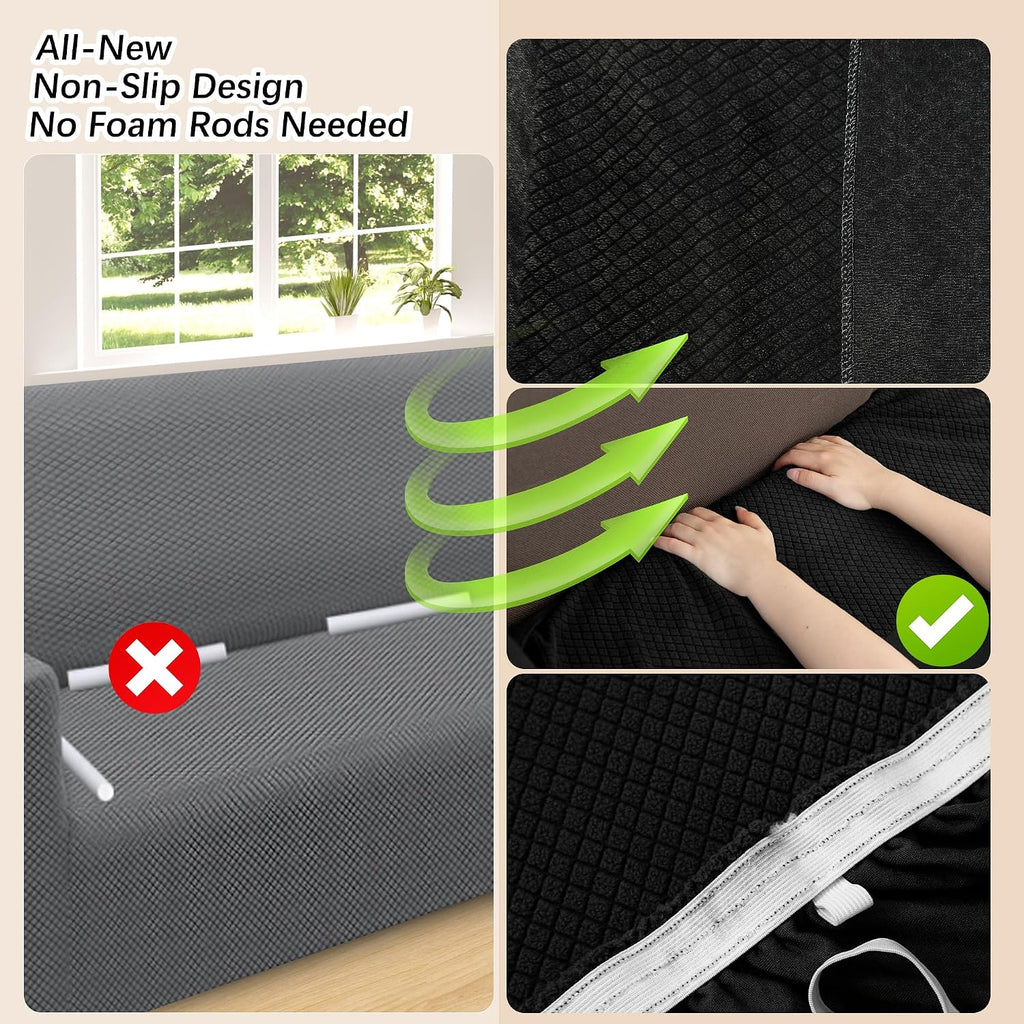 Arfntevss Stretch Sectional Couch Covers L Shaped Corner Sectional Sofa Cover Washable Jacquard Soft Fleece U Shape Sofa Slipcovers Anti Slip Furniture Protector for Dogs Pets (Large, Black)
