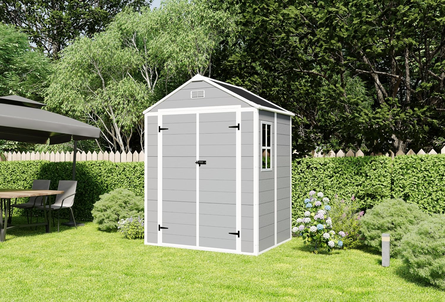 YOPTO 6x5 FT Resin Storage Shed,Garden House with Floor & Lockable Door,Waterproof Plastic Tool Sheds W/Slanting Roof Visual Window & Air Vents for Bicycles,Lawnmowers,Lawn,All Weather Use,Gray