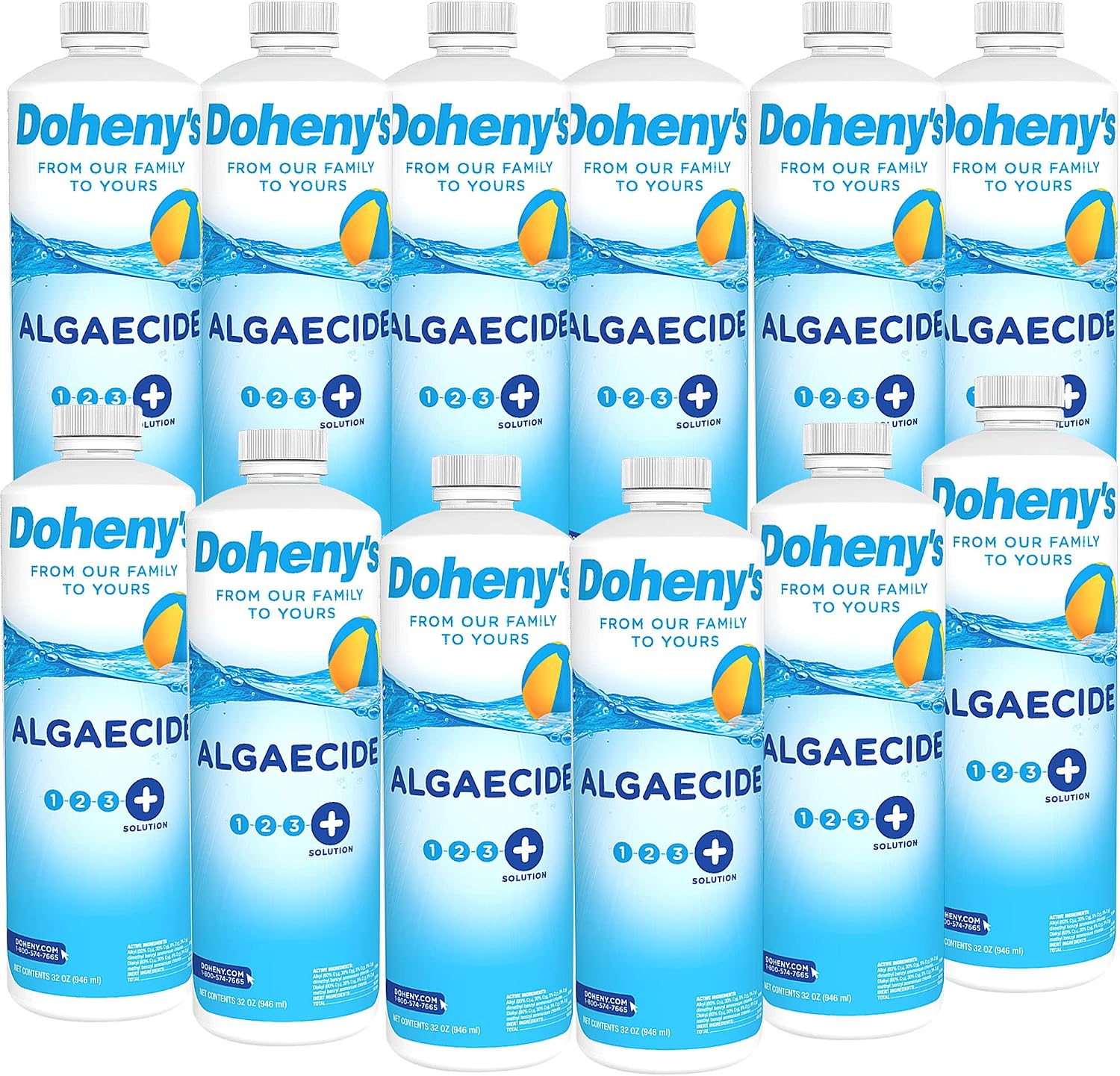 Doheny's Algaecide | 100% Professional-Grade | Effective Against Most Types of Algae | Works with Chlorine & Bromine Based Pools | Non-Foaming & Non-Staining Formula | Set of 12