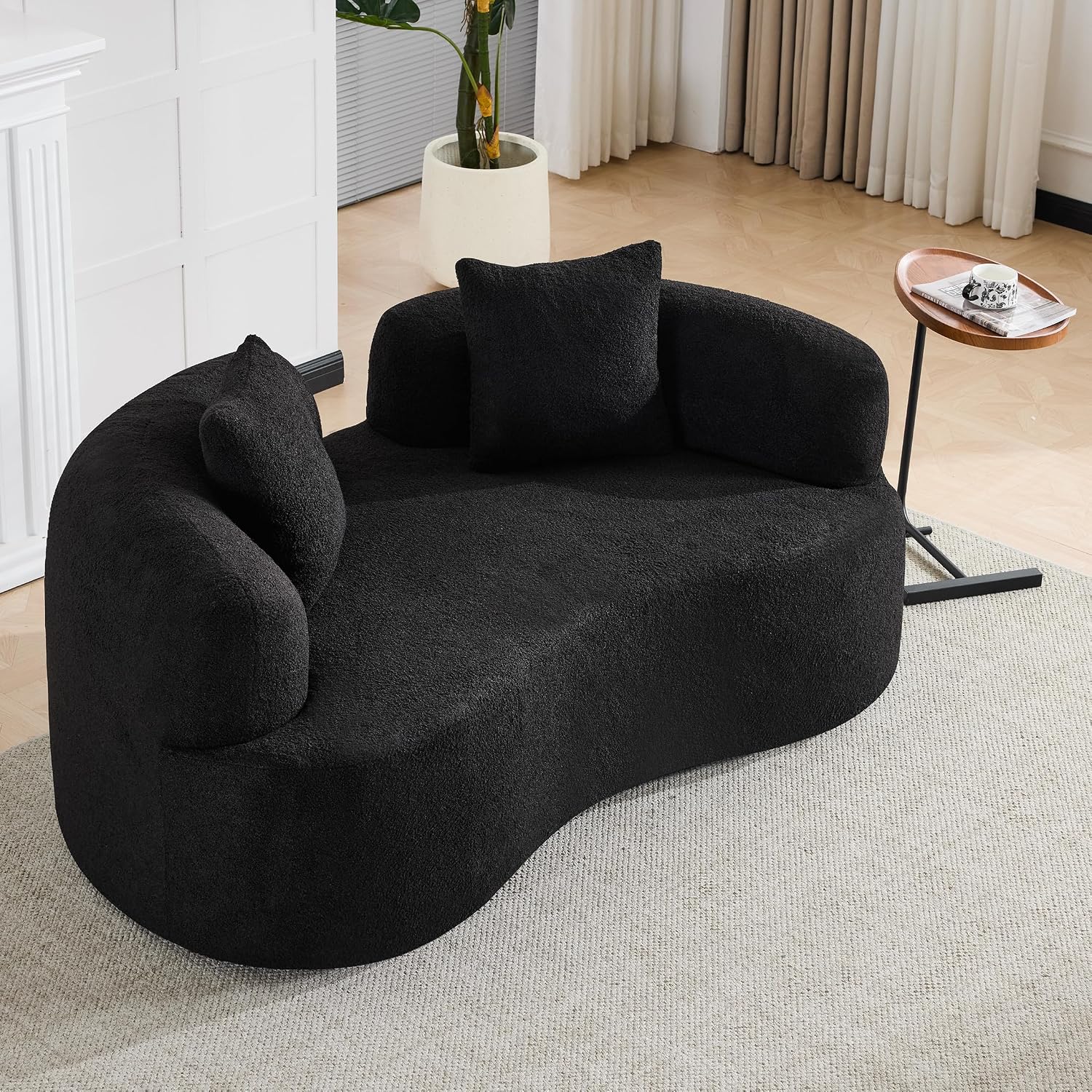 67'Curved Loveseat Sofa for Living Room, Deep Seat Love Seat Couch with 2 Throw Pillows, Modern Loveseat Adopt Teddy Fabric, Suitable Small Spaces The Cloud Loveseat, No Assembly Needed, Black