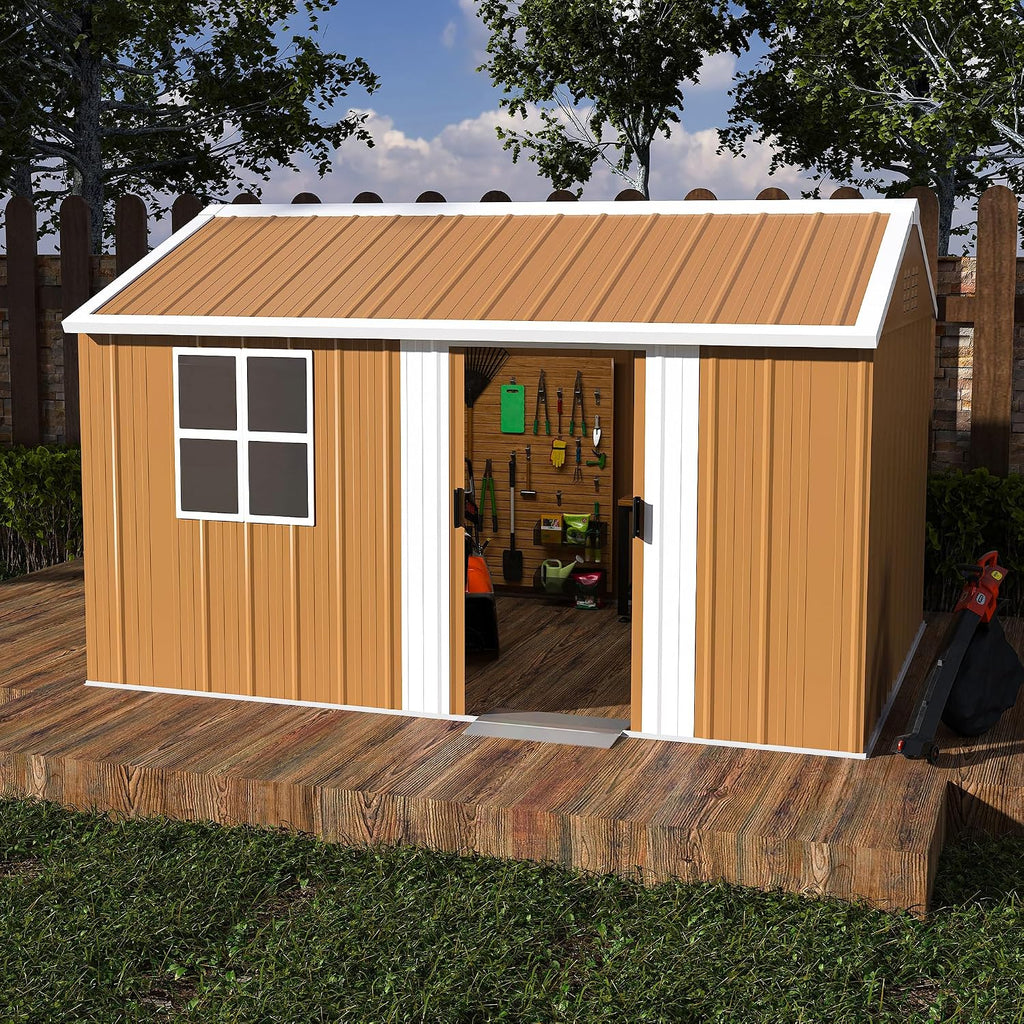 Leavader 12x8 FT Metal Storage Shed, Heavy-Duty Outdoor Matel Tool Shed with Windows, Lockable Door&Ventilation - Weatherproof Outdoor Garden Shed for Backyard, Lawn, Tool Organization
