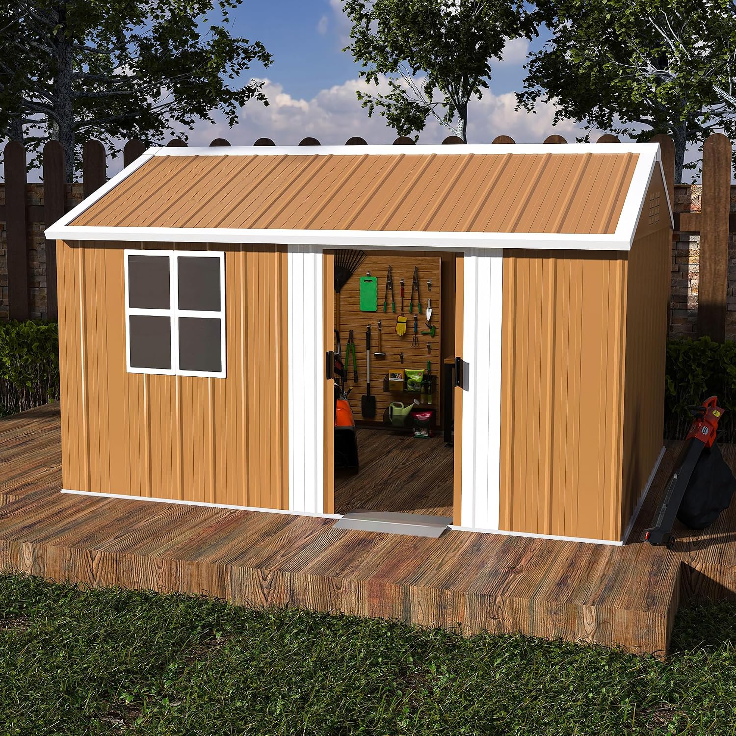 Leavader 12x8 FT Metal Storage Shed, Heavy-Duty Outdoor Matel Tool Shed with Windows, Lockable Door&Ventilation - Weatherproof Outdoor Garden Shed for Backyard, Lawn, Tool Organization