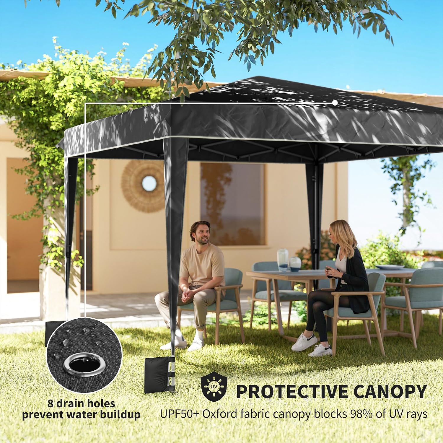 Outsunny 10 x 10 ft Pop Up Canopy Tent with Sidewalls, UPF50+ Outdoor Portable Instant Canopy Shelter with Carry Bag, Sandbags, Adjustable Height for Parties, Events, Camping, Black