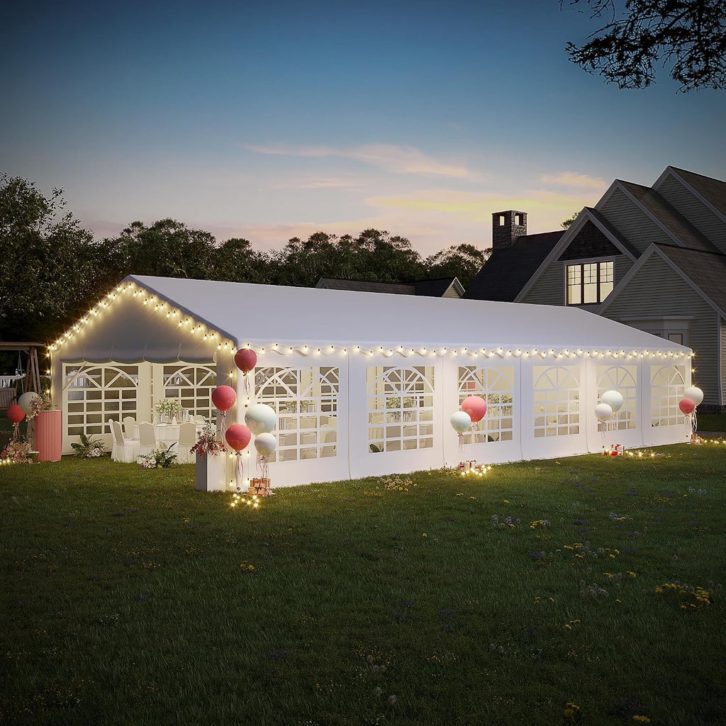 EROMMY 20x40ft Party Tent, Outdoor Wedding Heavy Duty Large Canopy Carport with Removable Sidewalls, 2 Roll-up Doors, 4 Storage Bags, Gazebo Shelter Tent for Party Event Commercials, White