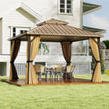Tangkula 12x12 FT Hardtop Gazebo, Aluminum Frame Permanent Pavilion with Curtains, Netting, Heavy-Duty Double-Tier Galvanized Metal Roof, Outdoor Gazebo for Patios Garden Deck Lawn Backyard